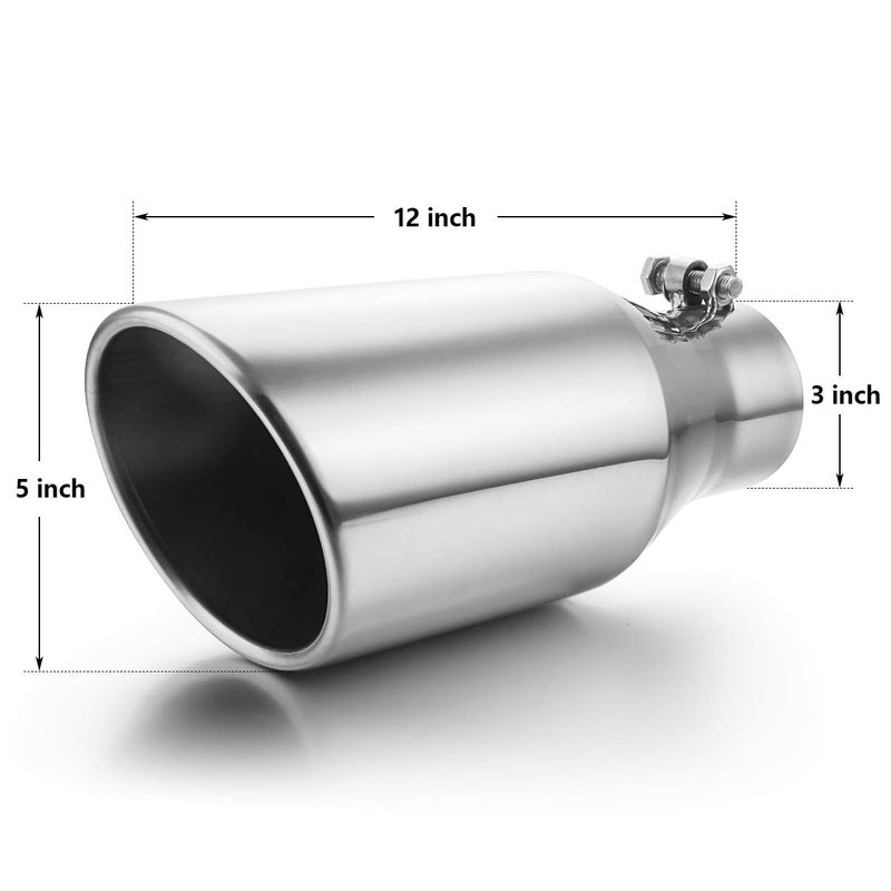 A-KARCK Exhaust Tip 3" Inlet to 5" Outlet, A-KARCK 12" Overall Length Polishing Bolt On Exhaust Tailpipe Tip Protect Tailpipe - Image 2